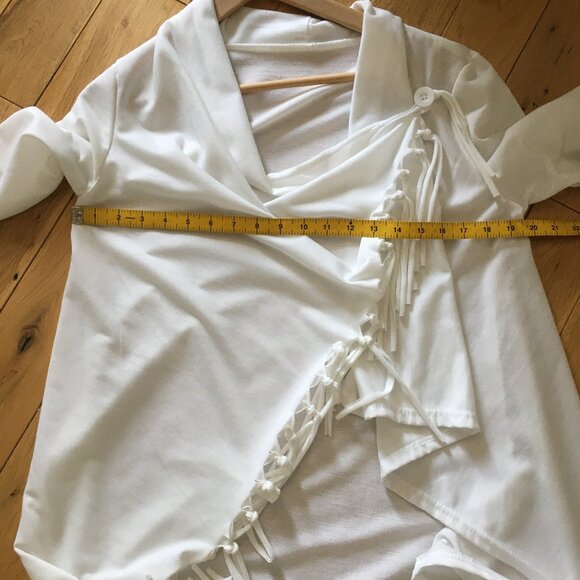 White Coastal Cowgirl Tassel Trimmed Cardigan Wrap - Picture 13 of 16